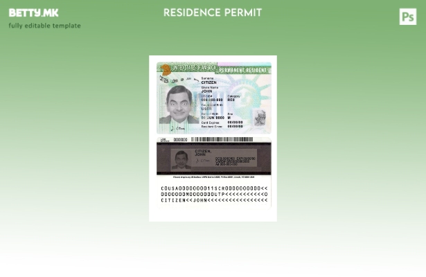 модерен стил на САД Зелена карта, шаблон за картички за постојан жител